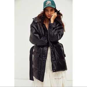 Apparis Selma Faux Leather Belted Puffer Coat
